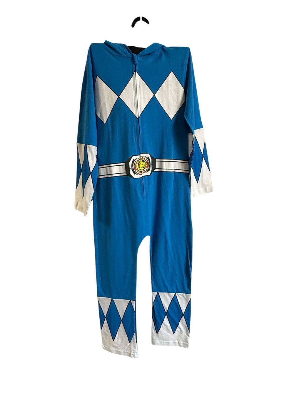 Power Ranger Blue Hooded One-Piece Superhero Costume with White Diamond Accents